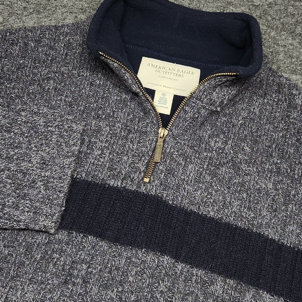 American Eagle Outfitters Mens Wool 1/4 Zip Pullover Sweater Navy Blue Knit XXL